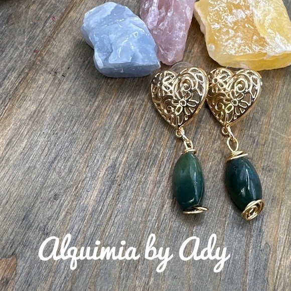 Moss agate dangle earrings /protection/abundance - Picture 1 of 4
